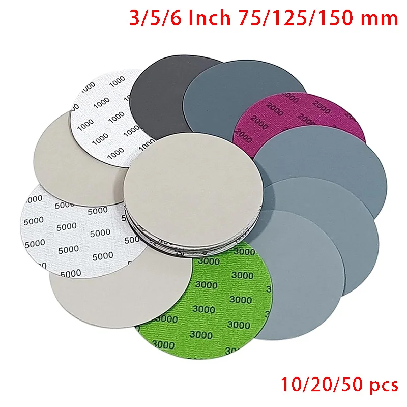 3/5/6 Inch 75/125/150 mm Water/Dry Sanding Paper Hook & Loop Sanding Disc 60-10000 Grit Sand Paper Abrasive Polishing Tools