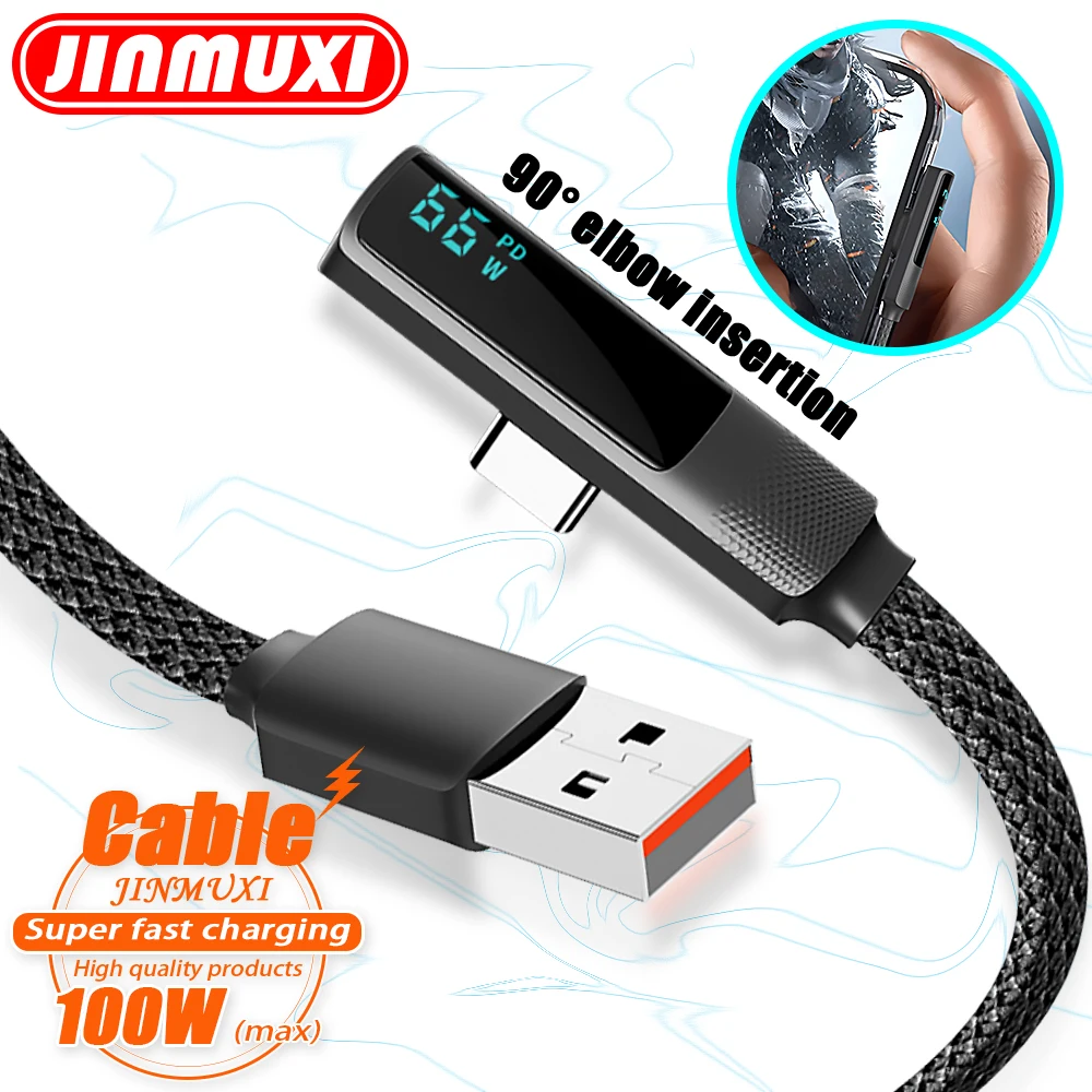 

JINMUXI 90° right angle digital display USB type C fast charging cable for Xiaomi Huawei Samsung iPhone fast charging data cable