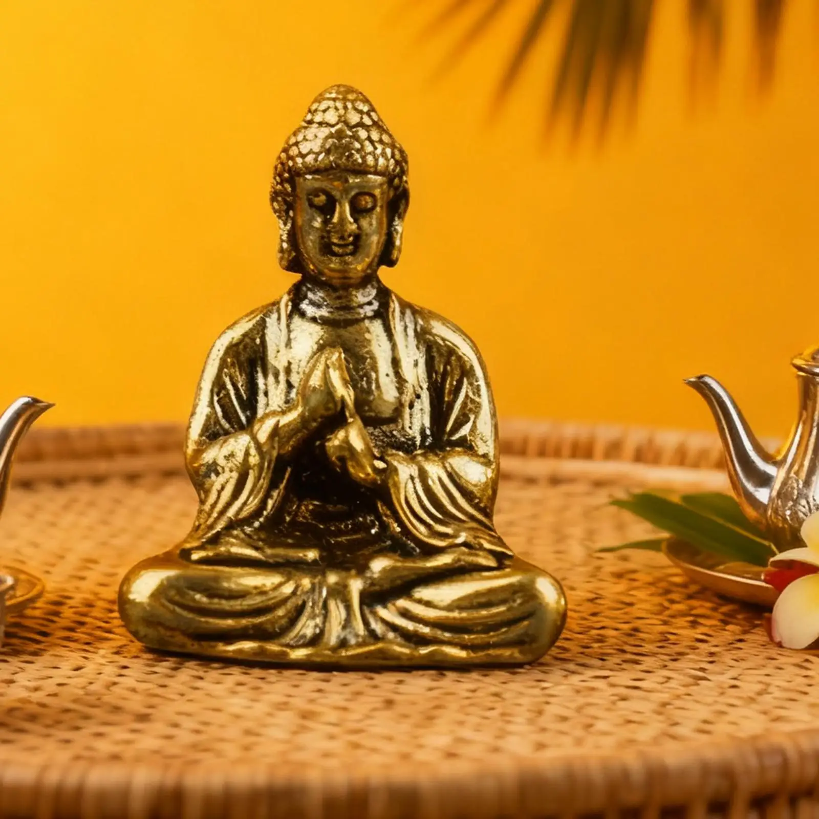 Brass Buddha Figurine Retro Miniature Sculpture Desk Ornament for Office Bedroom Interior Decor