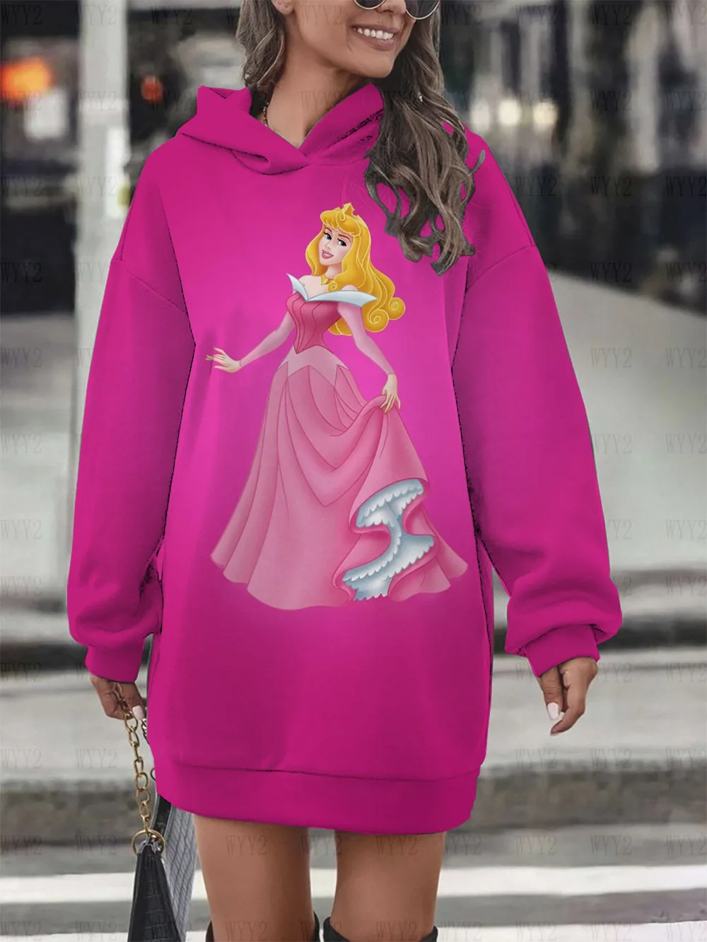 Disney Aurora Sleeping Beauty Princess Print Women's Autumn and Winter Hooded Pullover Casual Party Dress Hoodie Skirt