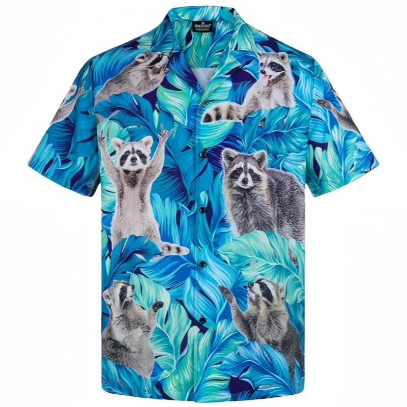 Spring Summer Men's Hawaiian Vacation Casual Printed Shirt Plus Size Loose Fit Fashion Short Sleeve Lapel Cardigan Shirt