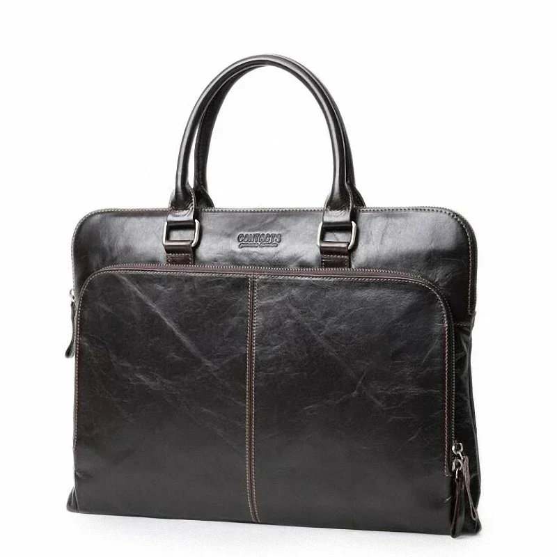 Cowhide Leather Men‘s Briefcase Slim Men Laptop Male Messenger Bag Men's Shoulder Bags Briefcases for Documents Bag