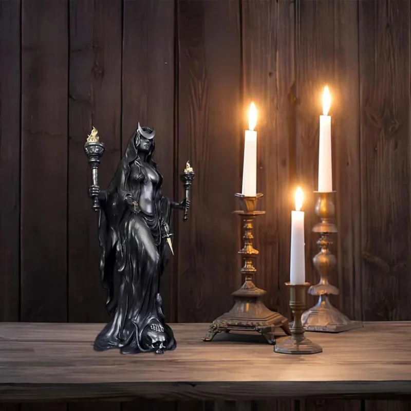Hecate Nikripolos Sculpture Night Witch Underworld Light Messenger with Hounds Living Room Desktop Resin Crafts Ornaments