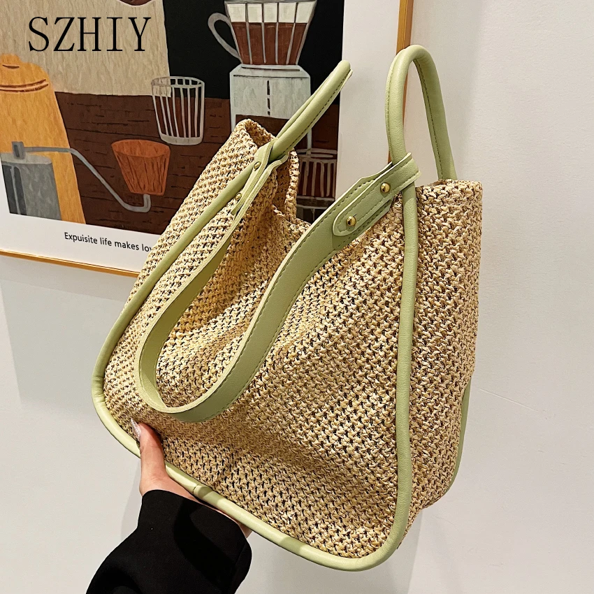 Summer Large Beach Bag Ladies Designer Tote Straw Woven Hollow Shoulder Out Soft Large Capacity Vacation Shopping Handbag Purse