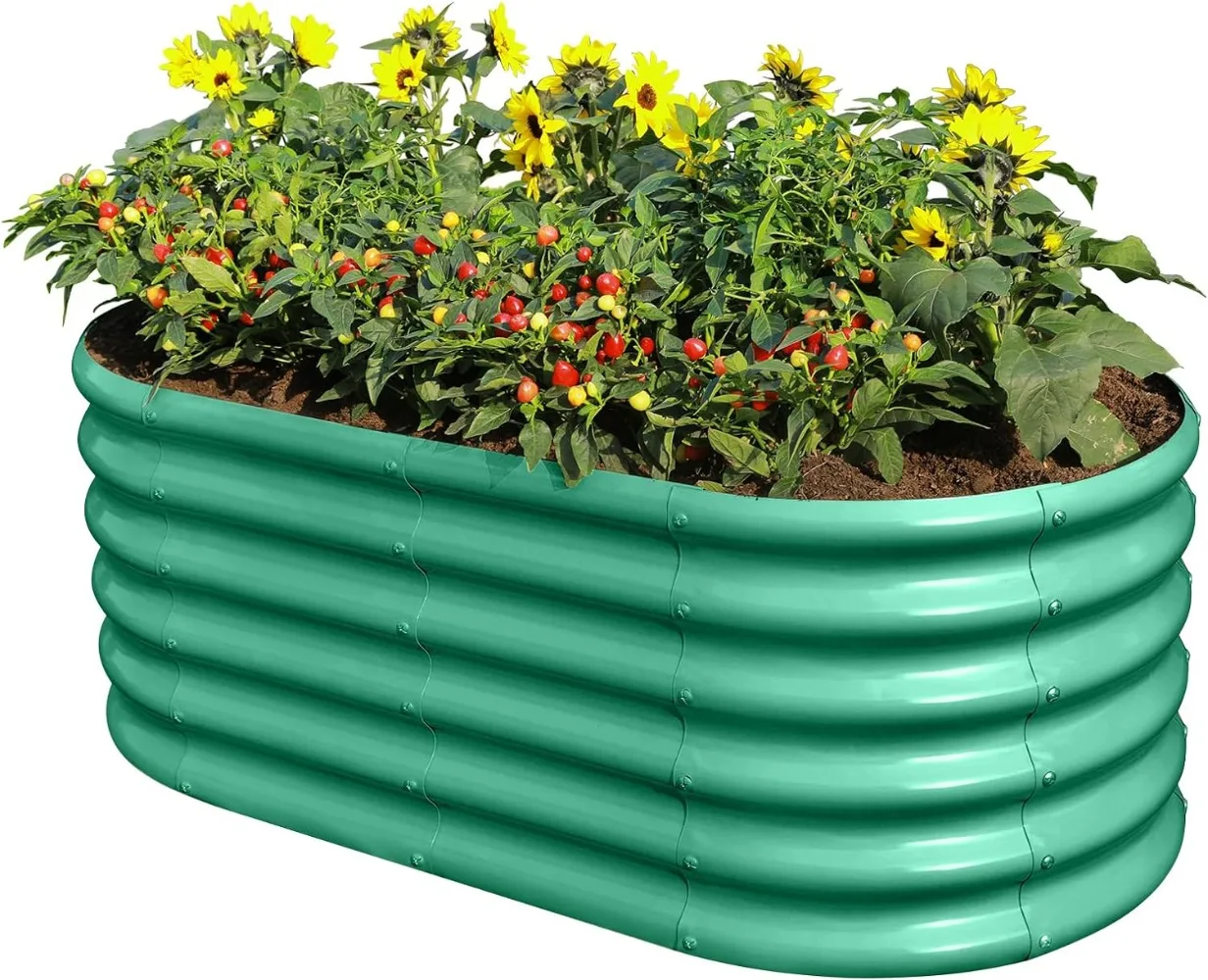 

Land Guard 18“ Tall 4×2ft Galvanized Raised Garden Bed Kit, Galvanized Planter Garden Boxes Outdoor, Oval Large Metal Raised