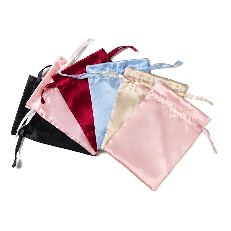 10Pcs Custom Logo Satin Drawstring Jewelry Sacks Storage Pouches Bags Gift Organizer for Wedding Holiday Candy Packaging