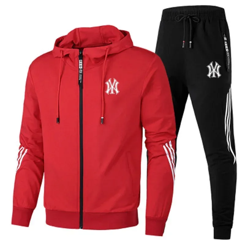 2024 Spring Fall Zipper Hooded jacket + Pants 2 piece high quality casual men\'s jogging gym training tracksuit