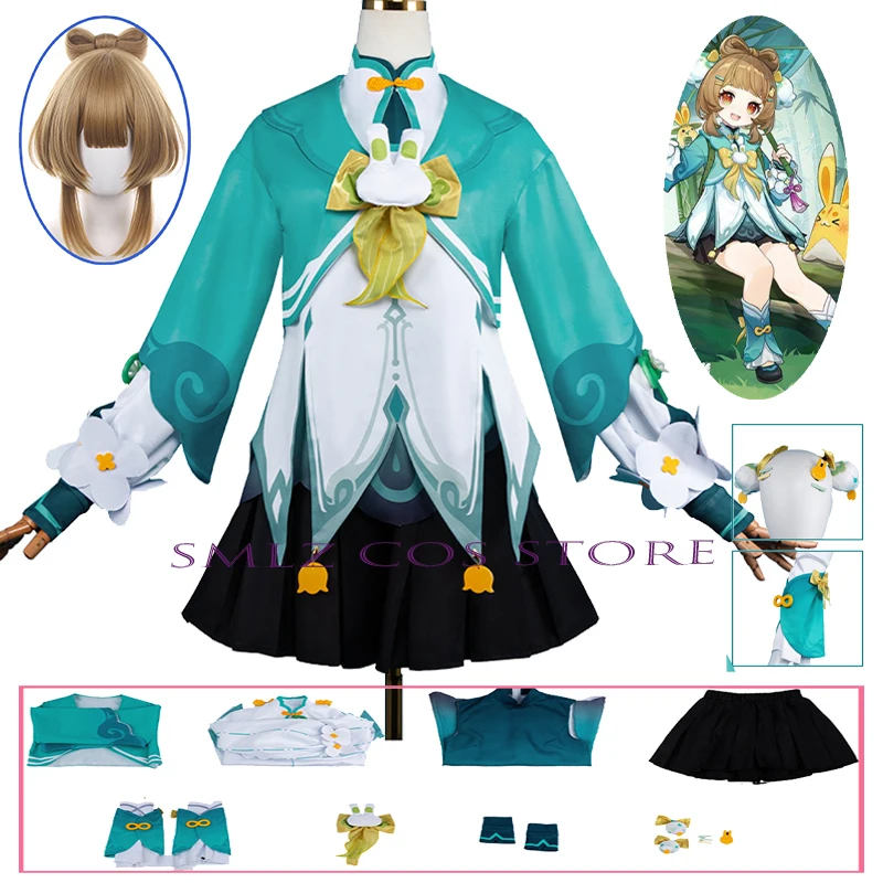 

Yaoyao Cosplay Game GenshinImpact Costume Lantern Rite Green Uniform Skirt Coat Prop Wig Suit Halloween Party Play Outfit Woman