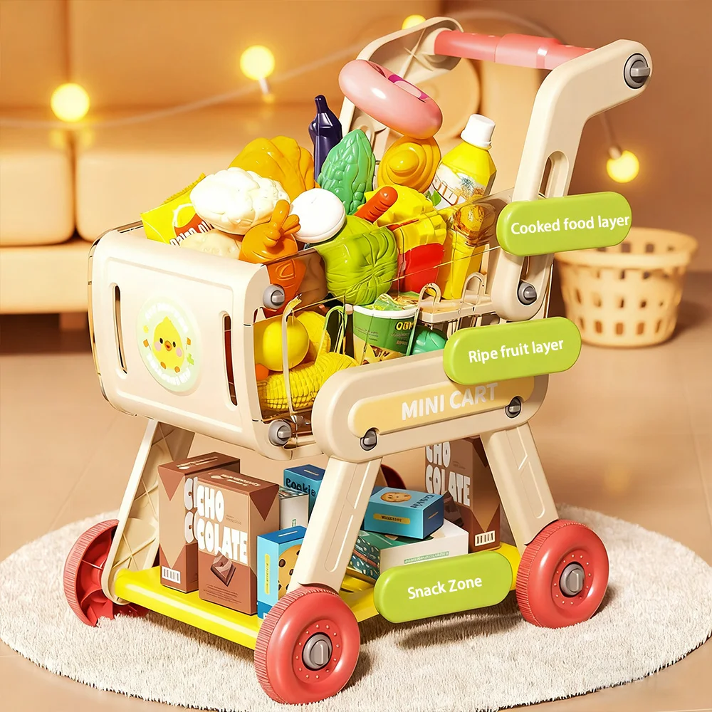 Mini Winkelwagen Speelgoed Baby Trolley Fantasiespeelhuis Supermarkt Voedsel Fruit Snijden Keuken Speelset Kindercadeau