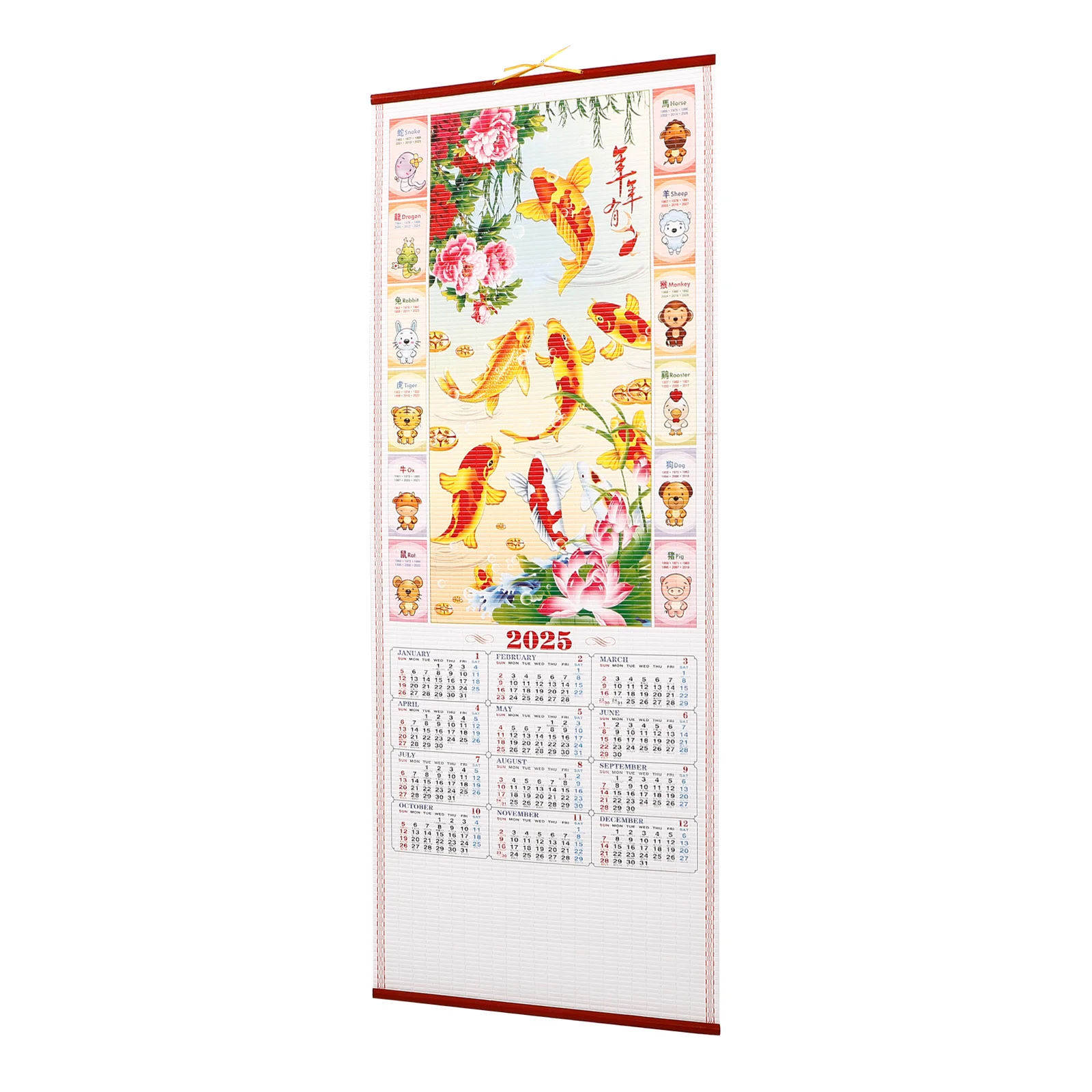 Planificateur mensuel suspendu de Style bambou 2025, imprimé clair, pour la maison, le bureau, décoration murale, fournitures d'impression, calendrier mural suspendu