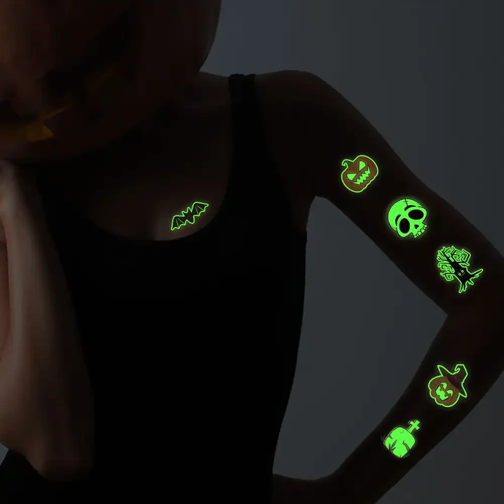 الإبداعية الجديدة هالوين مقاوم للماء العنكبوت الخفافيش شبح الوشم وهمية اليقطين مضيئة لصاقات وشم مؤقت للحزب الرجال النساء