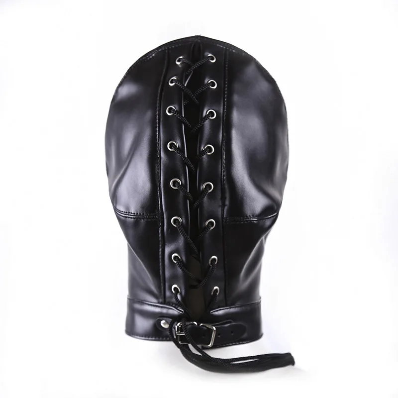 PU Leather Head Harness Hood Mask Restraints Open Nose Holes Headgear BDSM Bondage Halloween Roleplay Sex Toys for Women Men