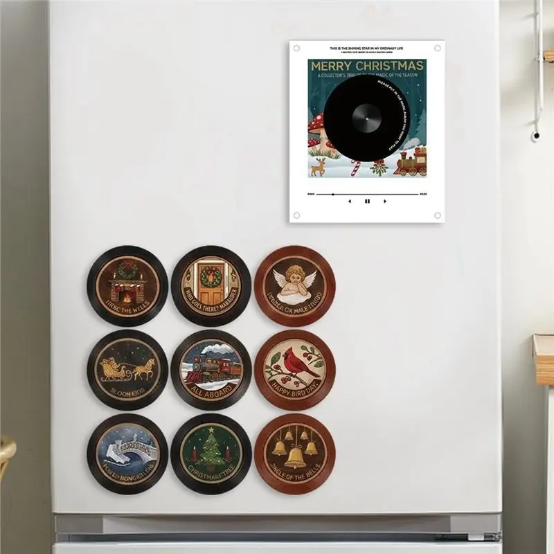 PORK-Xmas Magnetic Music Fridge Magnet Vintage Vinyl Record Refrigerator Magnets Enabled For Refrigerator Decor