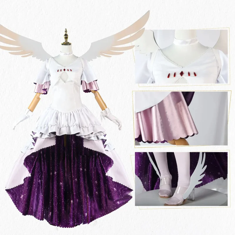 Anime Puella Magi Madoka Magica Cosplay Kostuum Vleugel Roze Lang Haar Pruiken Hoge Hittebestendig Haar Vrouw Sexy Carnaval Pak