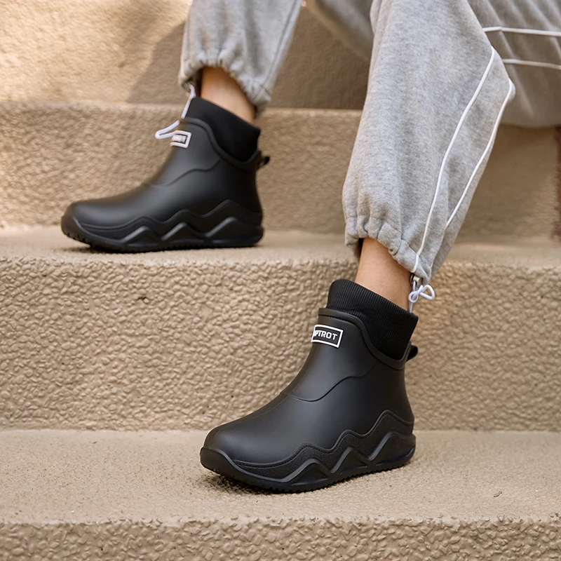 New 2024 Men's Rain Boots Winter Fleece Short Tube Work Boots Kitchen Anti-slip Rubber Shoes Car Wash Labor Protection Water ...