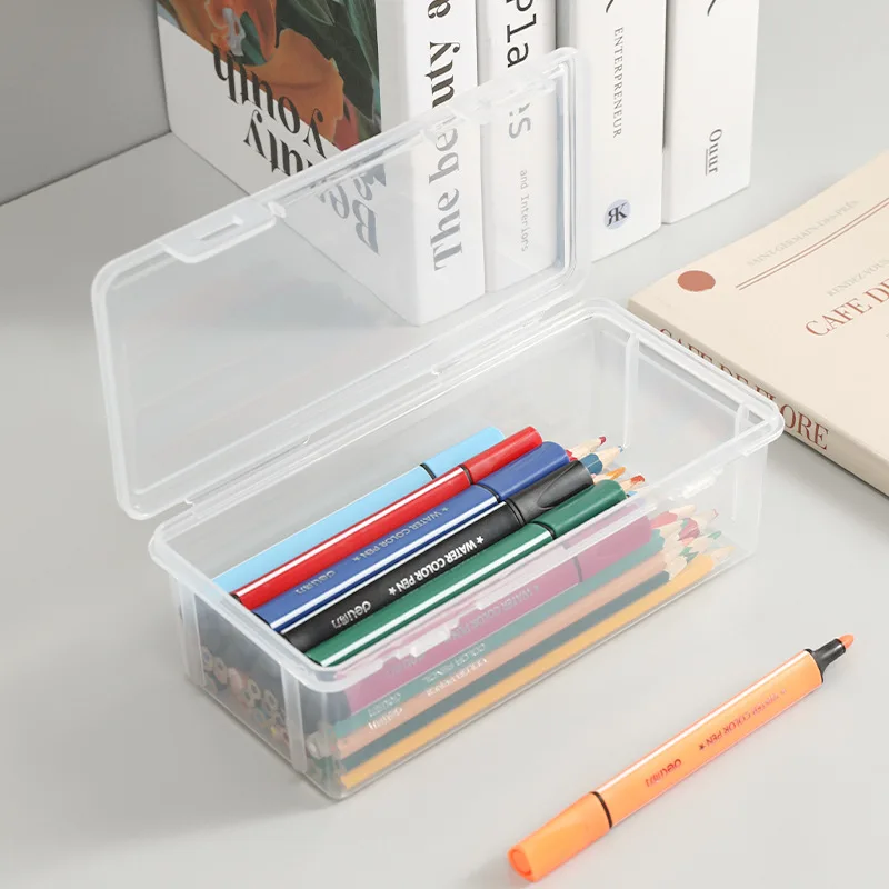 Simple Plastic Pencil Cases Transparent Square Storage Box Student Pen Pencil Holder Practical Stationery Cases