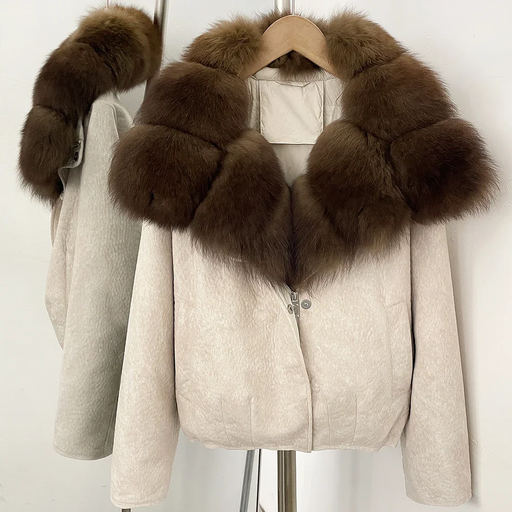 OFTBUY Winter-Daunenmäntel und -Parkas für Damen, locker geschnitten, mit großem Naturfellkragen, Entendaunenbekleidung, dicke, kurze Pufferjacke für Frauen – Detail 30