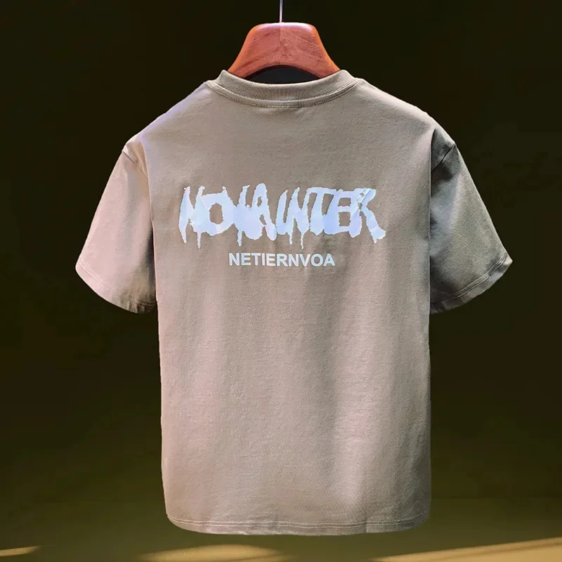 Fashionable printed short sleeved T-shirt for men in summer, thin, breathable and comfortable top, ice silk trendy shirt