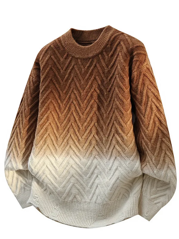 

Повседневный утепленный вязаный свитер для подростков, с круглым вырезом, винтажный, градиентный, свободного кроя, размер M, трикотаж