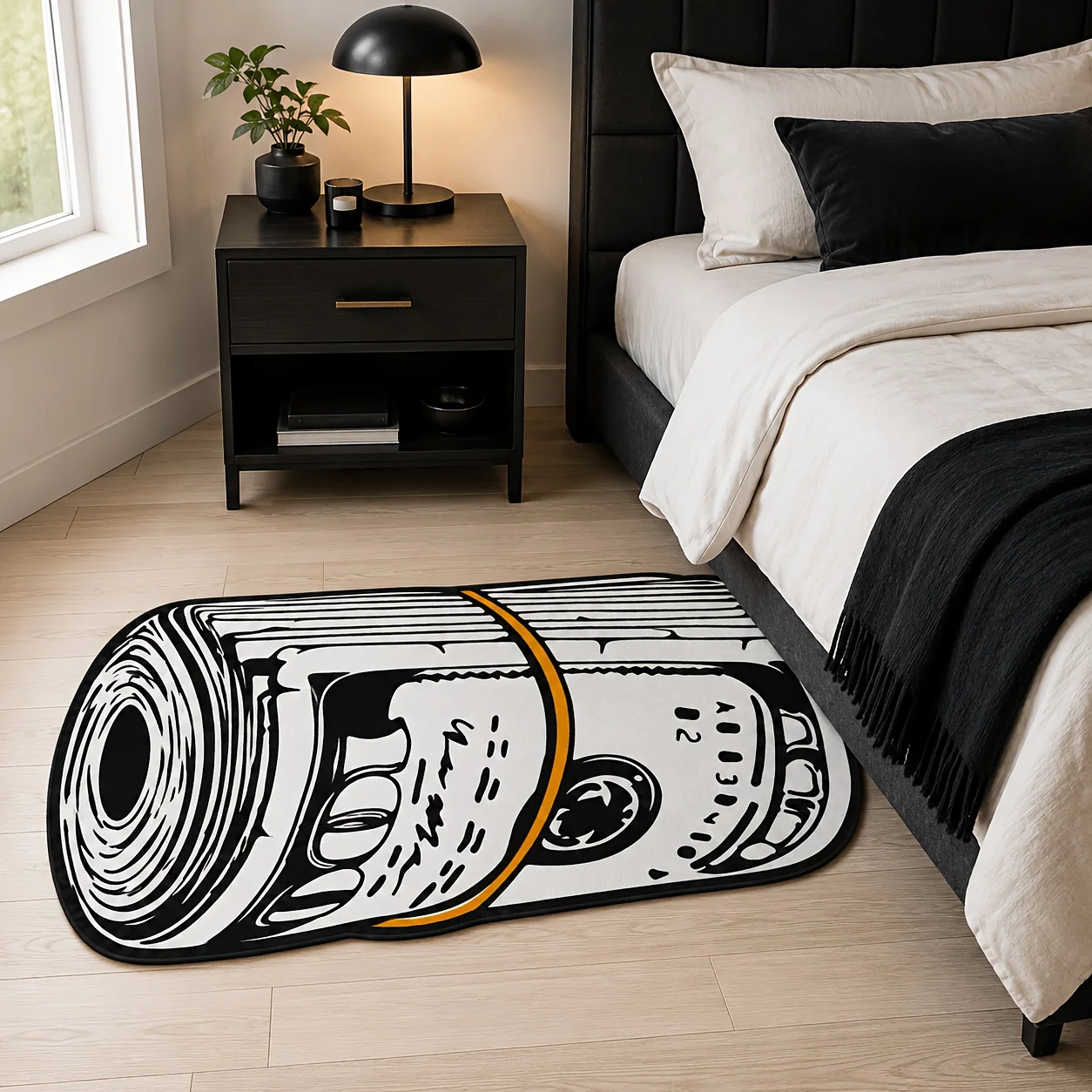 Money Roll Shaped Flannel Rug Machine Washable Street Hustle Floor Mat For Gaming Desk Entrepreneur Motivational Gamer Gift