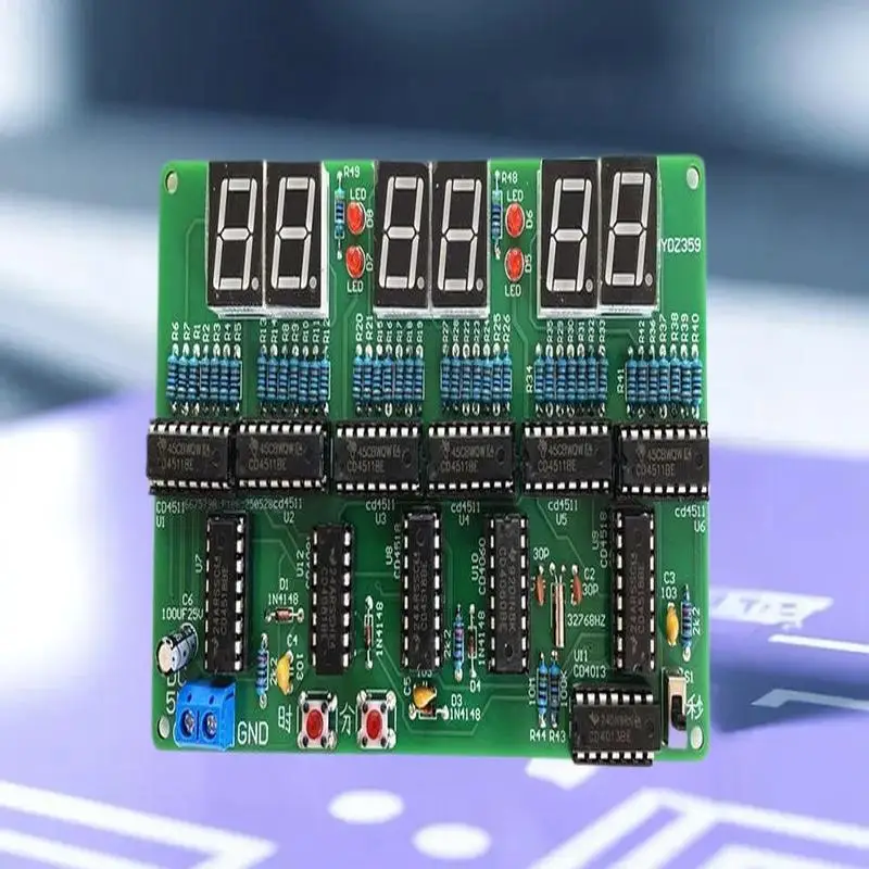 مجموعة ممارسة لحام الساعة المنبه DIY مكونة من 6 أرقام مجموعة ساعات ذاتية الصنع وقت العرض التلقائي للطلاب والمفصليين