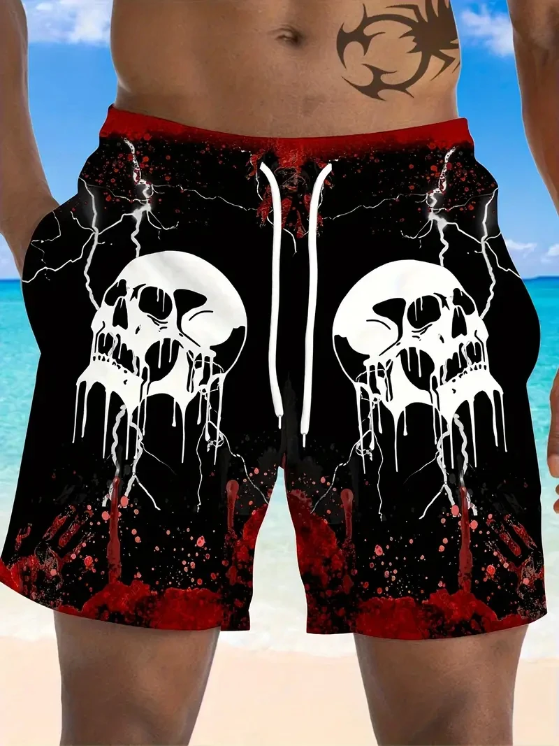 

2025 New Men Beach Pants Horror Skull 3D Printed Men's Shorts Summer Quick-drying Trunks Men's Clothing Hawaiian Trendy Shorts