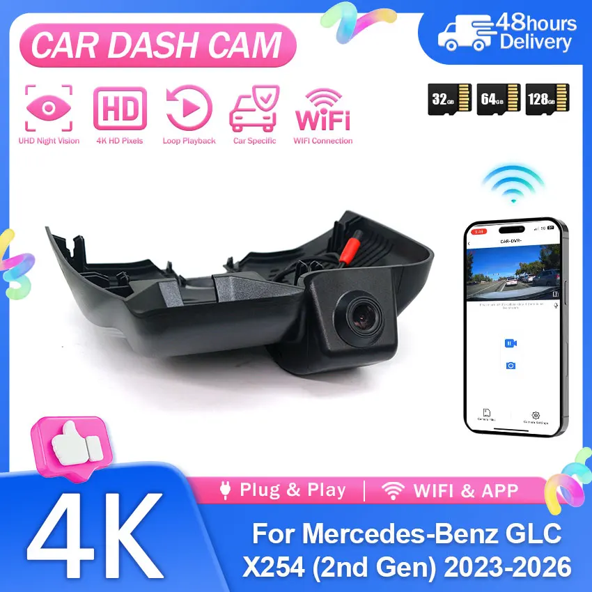 4K WiFi Car DVR Dash Cam For Mercedes-Benz GLC X254 (2nd Gen) 2023-2026 Plug and Play APP Control Video Recorder