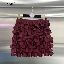 VGH Solid Spliced Disc Ball Gown Women High Waist Patchwork Zipper Temperament Club Mini Skirts Female Fashion Style New Clothes