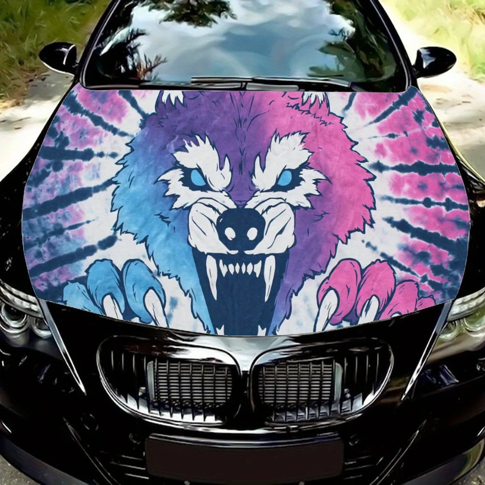 

Tie-dye Wolf Head car hood stickers, waterproof self-adhesive, scratch resistant, easy to stick, durable car PVC stickers, car d