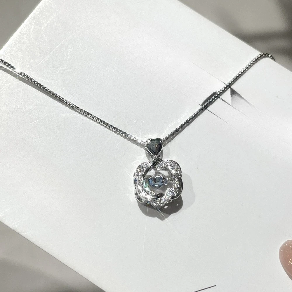 Exquisite Romantic Shiny Zircon 925 Sterling Silver Möbius Strip Beating Heart Pendant Necklace for Women Birthday Gifts Jewelry