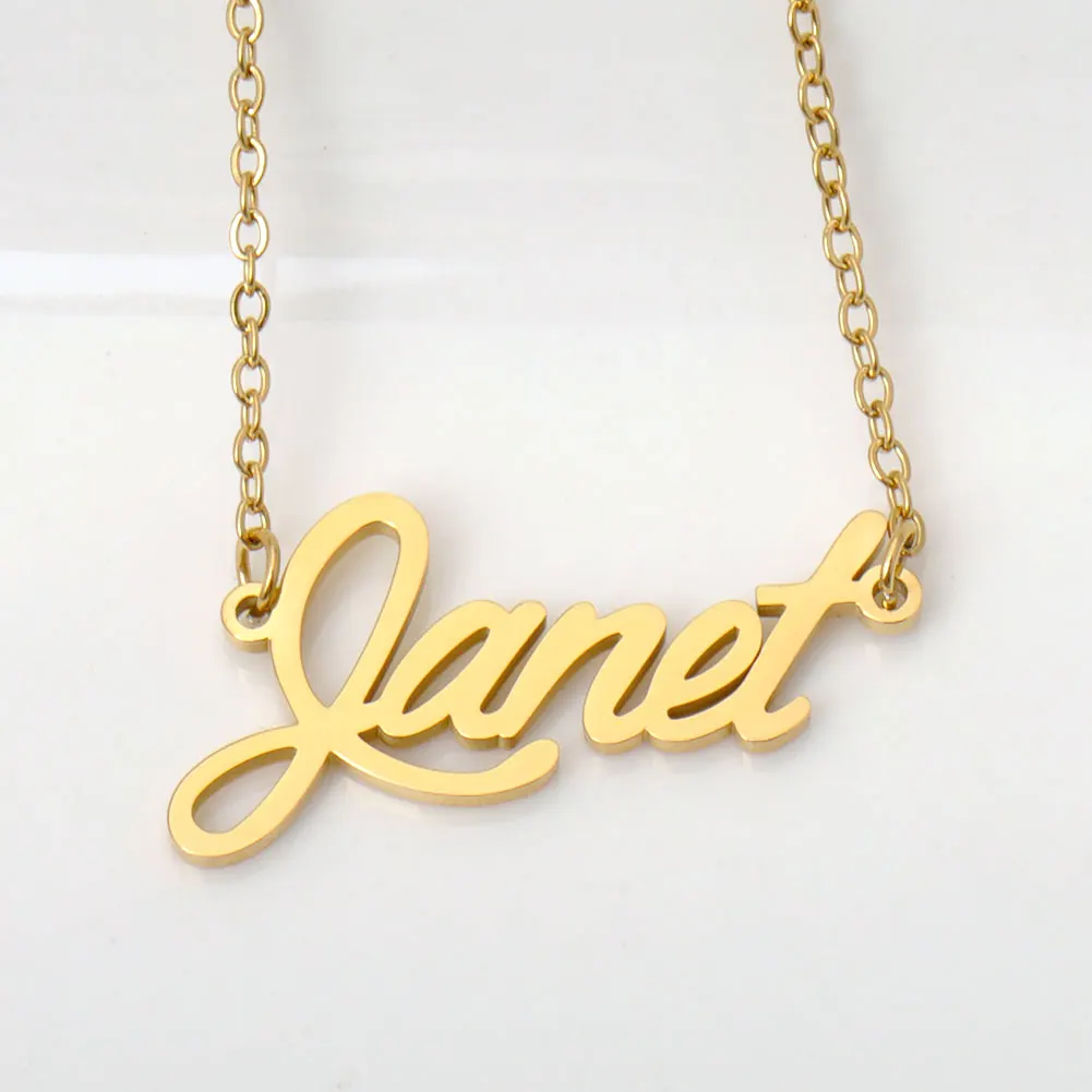 

AOLOSHOW Janet Name Necklace Gold Color Stainless Steel Dainty Pendant Jewelry Gift for Women Birthday