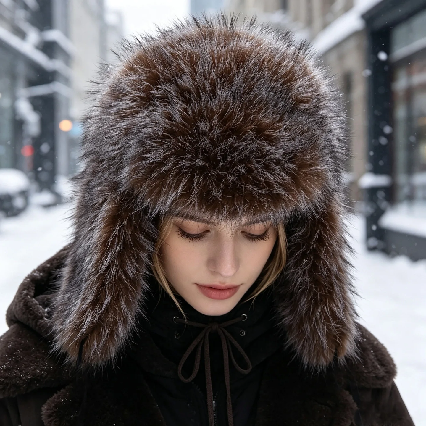 Two-tone Plush Earmuffs Beanies Personalized Versatile Imitation Fox Fur Bomber Hat Autumn Winter Snowfield Coldproof Hat
