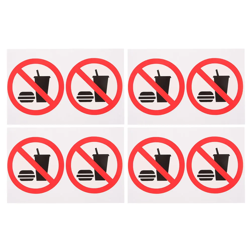 4 قطع لا توجد طعام أو مشروبات، ملصق لاصق من مادة PVC لافتة جدار الباب، ملصق تحذير مكتب المطاعم، سهل التركيب