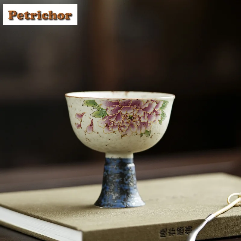 

2 шт./лот, золотая проволока, пион, чайная чашка с высокой ножкой, ретро чайная чашка, кружка для дегустации чая, персональная чашка Jianzhan Master, чайные сервизы, подарок, 80 мл