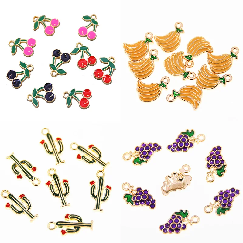 50pcs Cherry Charms for Jewelry Findings Fruit cactus DIY Mini Fruits Pendants Charms Necklaces Earrings Accessories Wholesale