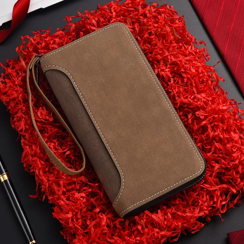 Men Pu Leather Long Wallet Zipper Around Purse Male Clutch Handbag Man Travel Phone Card Holder Wristlet Storage Pack Case Bag
