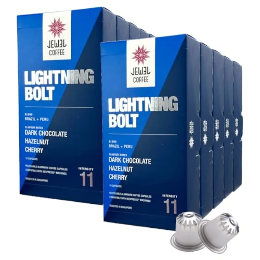 

Jewel Coffee Specialty Coffee Pods - Lightning Bolt Blend, 100% Arabica Coffee, Intensity 11, Dark Roast, Compatible with Origi