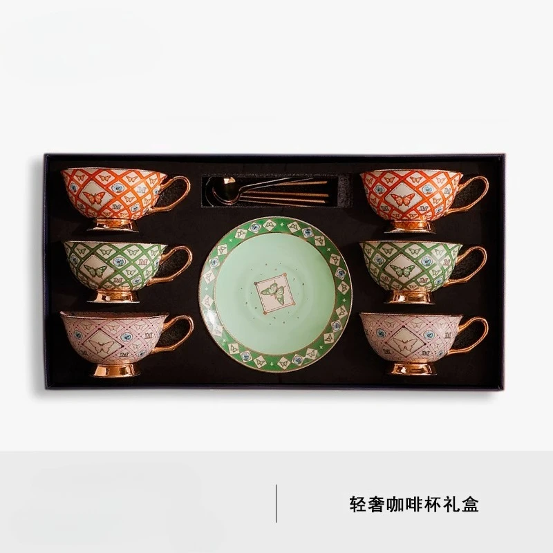 

OIK LIFE Butterfly High-end Coffee Cup and Saucer Set British Afternoon Tea Set Holiday Gifts for New Colleagues
