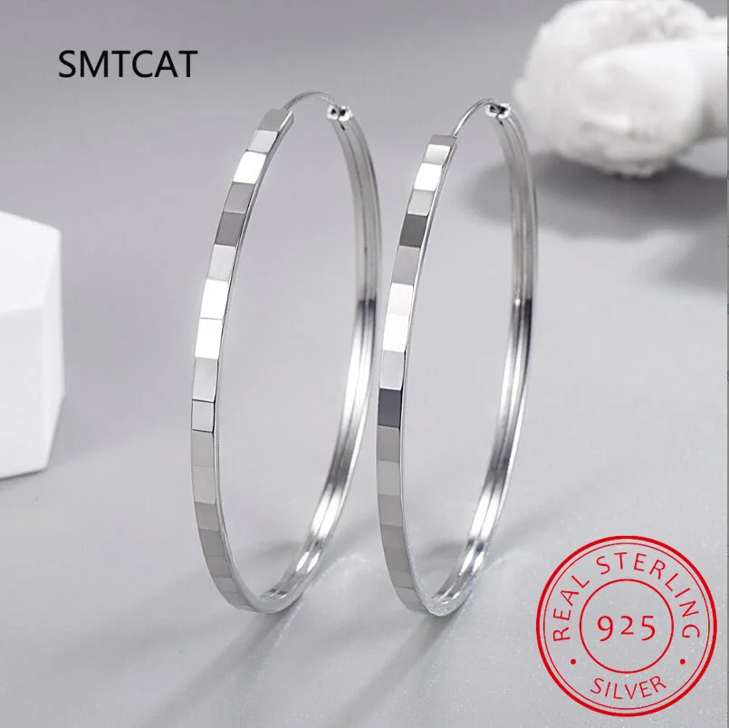 Real 925 Sterling Silve Fashion Inside Diameter 30 40 50 60mm Hoop Earrings For Women Men Personality Jewelry DG0132