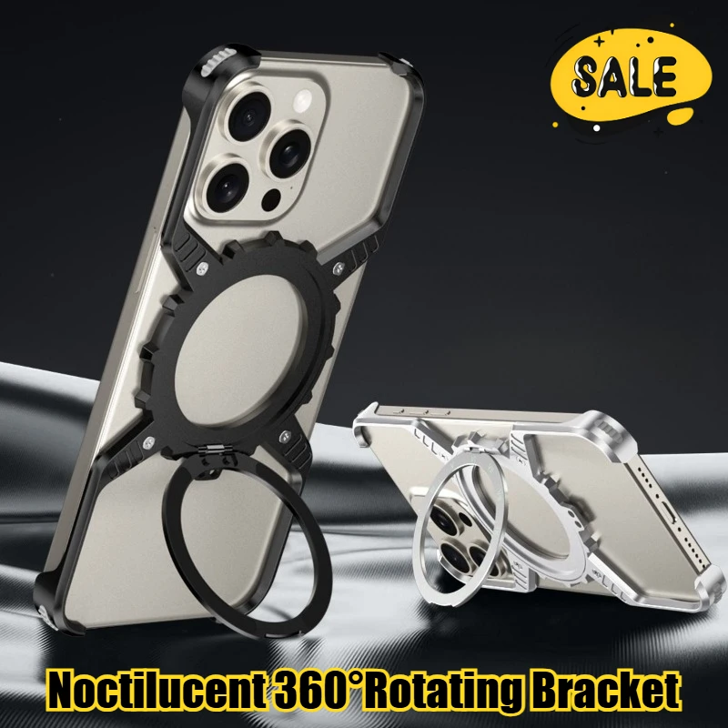 

Meta Frameless Noctilucent 360°Rotating Bracket Magnetic Phone Case for Iphone16 15 14 13 Pro Max 16E Shockproof Protector Cover