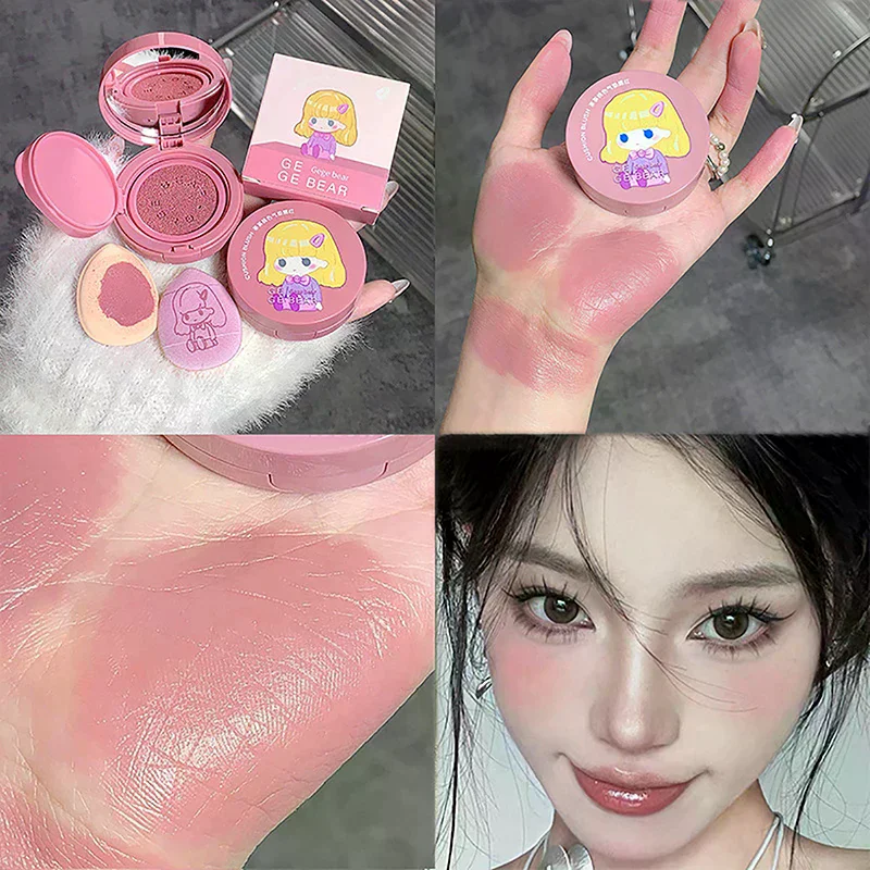 /Kuz/Air Cushion Blush Cream Strawberry Face Blusher Natural Matte Cheek Tint Rouge Contour Mousse Blush With Sponge Puff Girls