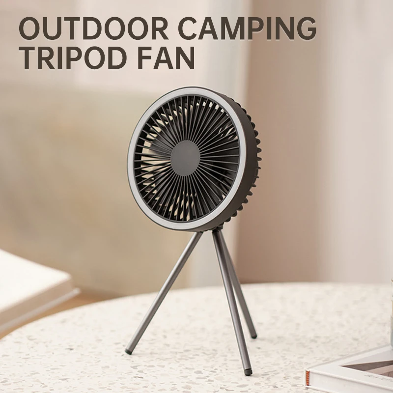 

Small Camping Fan, Scaffolding Hanging Dual-purpose Fan Air Circulator, with LED Light Storage Long Life Outdoor Equipment