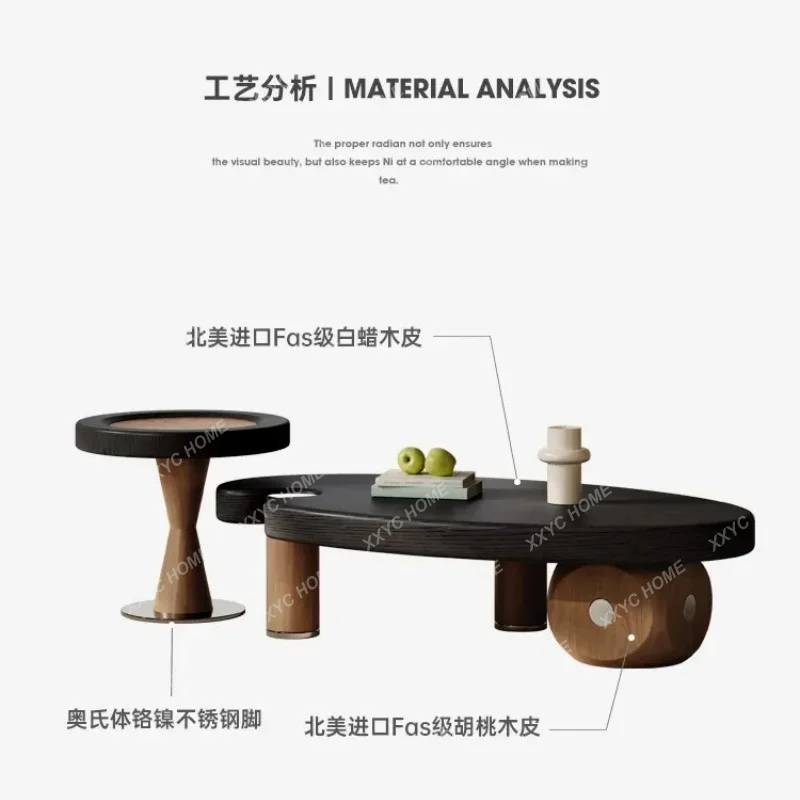 XXMedieval style coffee table combination creative living room  style retro black high-end atmospheric oval coffee
