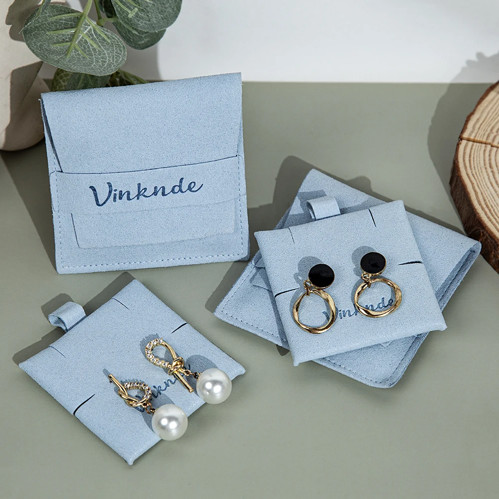 Customized Jewelry Bag Packaging Microfiber Velvet Pouch Bags Envelope Gift Bag for Earrings Rings Necklace With Inside Case Pad