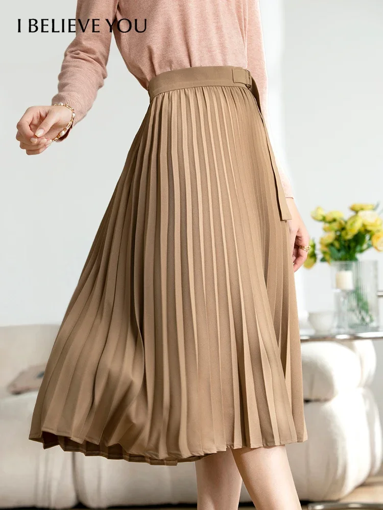 I BELIEVE YOU Autumn Pleated Skirt for Women Office Lady Slim High Waist A-line Skirts Fashion Elegant Female Bottoms 2223024636