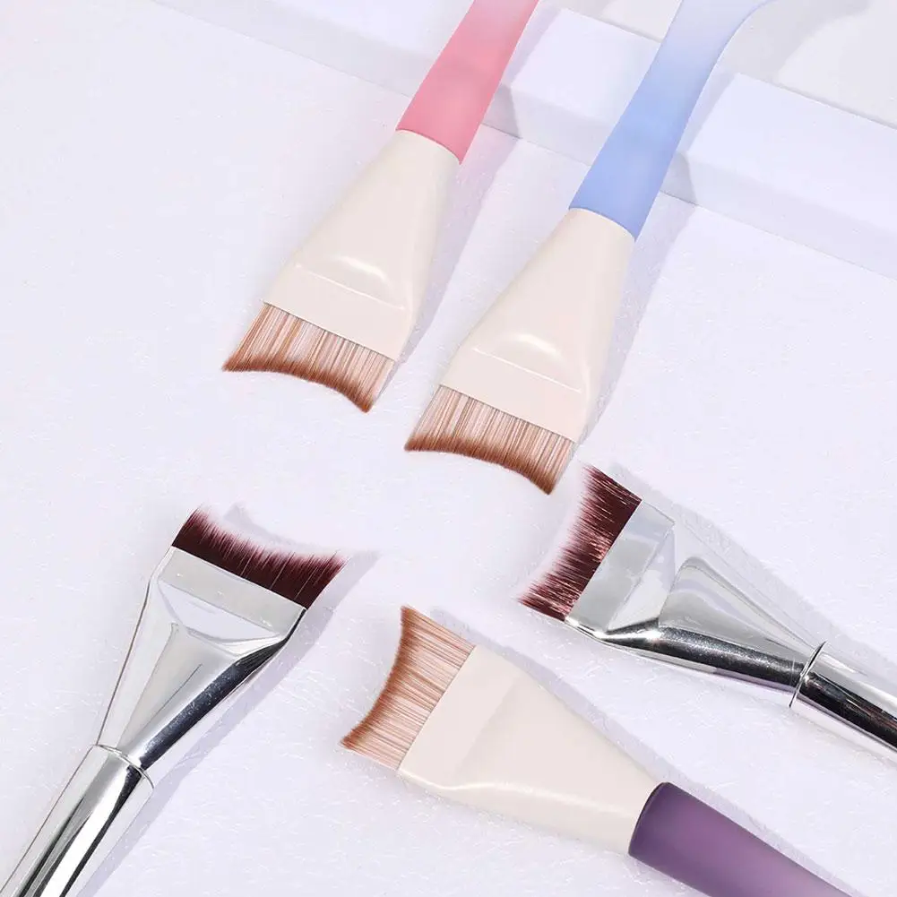 1 Uds. Brocha para base de media luna, brocha de maquillaje para base de doble cabezal con gradiente, brocha de maquillaje de cabeza plana en ángulo de ajuste ultrafino
