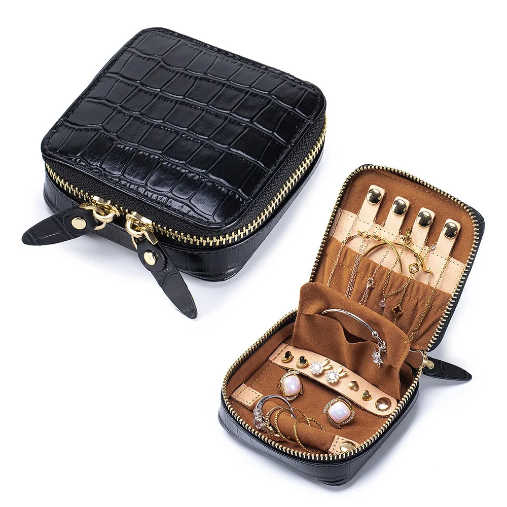 Travel Jewelry Case Pouch with Zipper, Leather Necklaces Organizer, Portable Accessories Bag for Bracelet Rings Earring