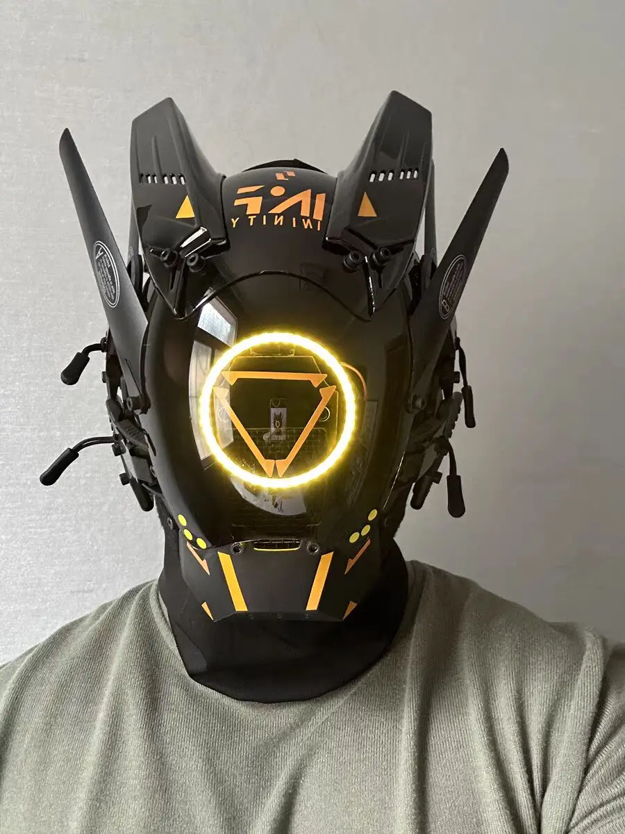 Light Shinobi Samurai Mask Cyberpunk Helmet Cosplay Dreadlocks Cool Mask With Led Braids Christmas Halloween Gift Dreads Wings