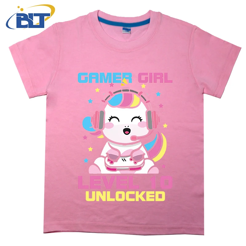 10th Birthday Game Girl printed kids T-shirt summer cotton short-sleeved casual top suitable for both boys and girls