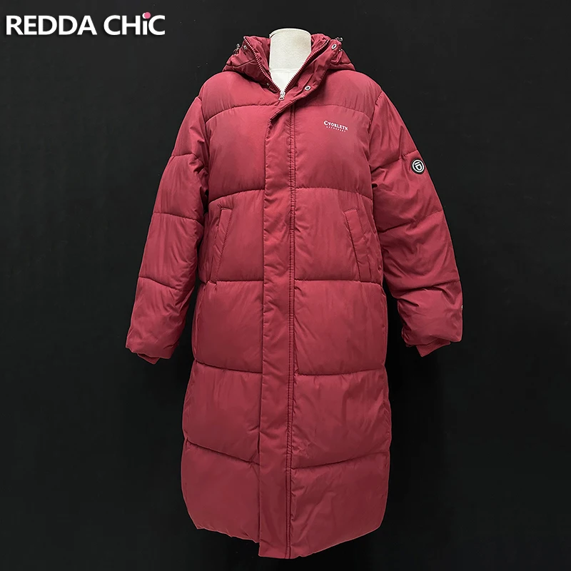 REDDACHiC Parachute Hooded Women Long Down Jacket Single-breasted Long Sleeves Solid Puffer Quilted Coat Casual Winter Clothes